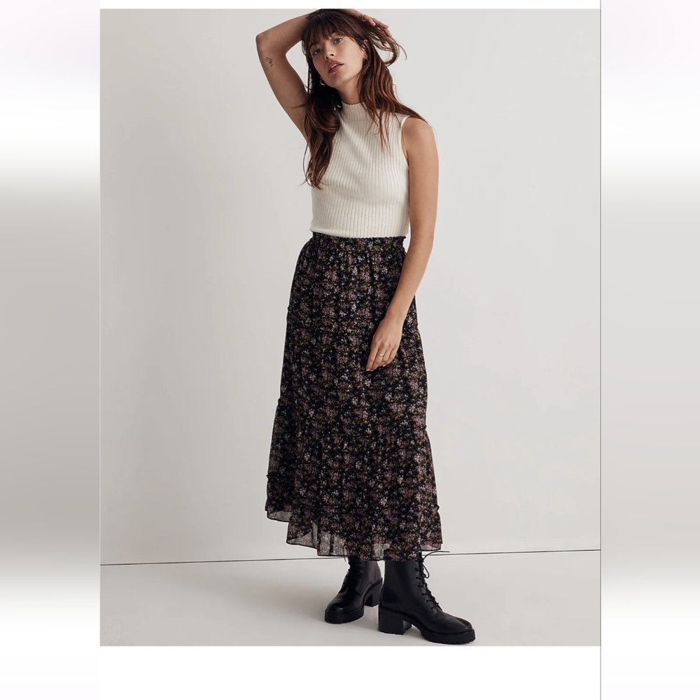 ❄️ NWT ❄️ Madewell Crinkle Georgette Tiered Maxi Skirt in Blurred Blooms